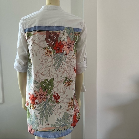 TEMPO Paris Women’s Hi Low Floral V Neck Pull Over Blouse mixed patterns M - Picture 2 of 13